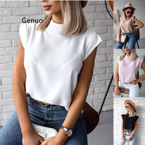 Women Blouse New Casual Solid Korean Shirt Elegant Slim Stand Collar Short Sleeve Womens Tops Blusa Mujer Female Blusas