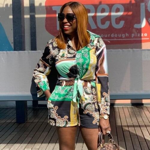 2 Pieces Matching Set Sexy 2021 Summer Autumn Fashion Women Set Female Tops Floral Print Long Sleeve Shirt Blouse And Shorts