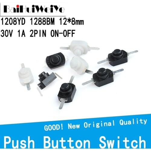 10pcs/lot 1208YD 1288BM DC 30V 1A On Off Mini Push Button Switch for Electric Torch BLACK WHITE Self Locking