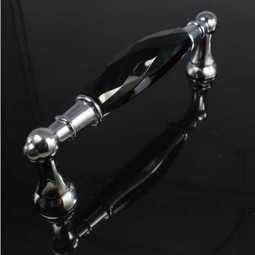Fashion deluxe villadom furniture handle black glass drawer knobs crystal kitchen cabinet pull silver chrome dresser handle 96mm