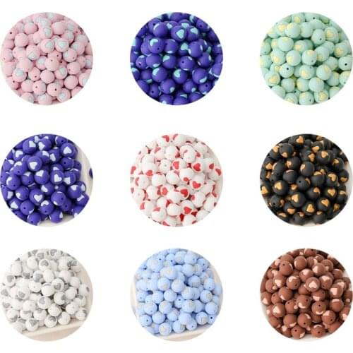 10 PCS Silicone Beads Baby Teething Round Two-Color Love Round Beads Food Grade DIY Necklace BPA Free Baby Teethers