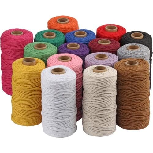 3mm 100% Cotton Cord Colorful Cord Rope Twisted Craft Macrame String DIY Home Textile Wedding Decorative supply 100 meters/roll