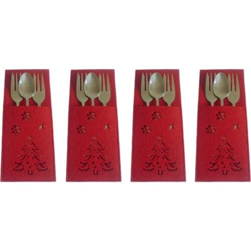4pcs Christmas Tableware Pocket Red Snowflake Knife Fork Bag Table Decoration Non-Woven Fabric Cutlery Cover Festival Decoration
