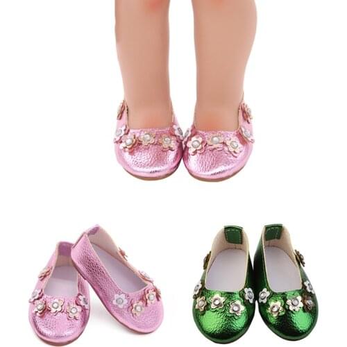 43 cm Reborn Baby Doll Shoes Green Pink Exquisite Handmade Doll Shoes For 18 Inch American Toys For Girls Our Generation Dolls