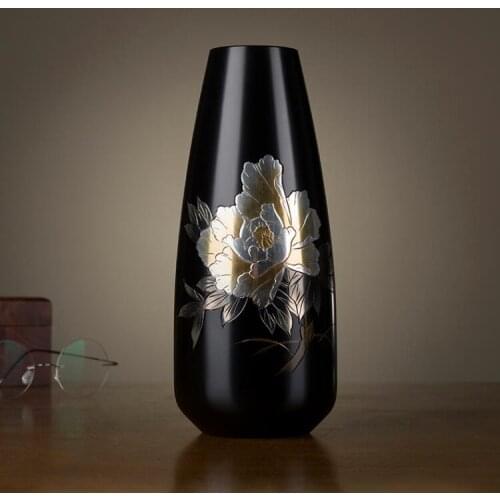 9.2 inches Japan Takaoka Art Deco Pure Brass Peony Vase Bottle Bronze Pot Home Furnishings gift