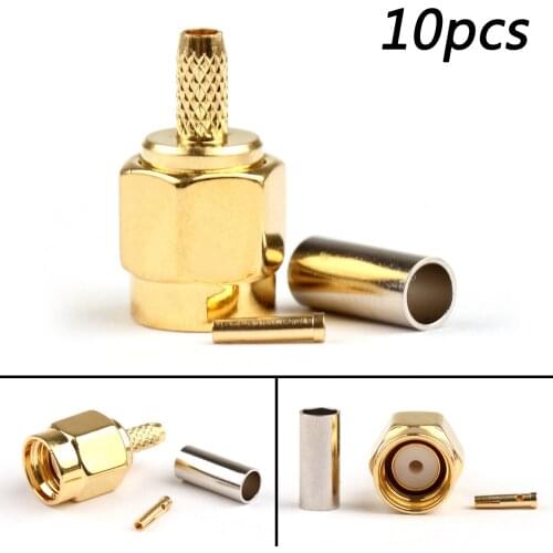 Areyourshop 10Pcs RP-SMA Male Jack Crimp Connector For RG174 RG316 LMR100 WiFi Coaxial Cable