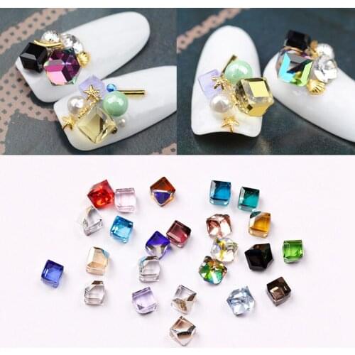 Free shipping 50pcs mix cube square glass nail art crystal top quality nail Rhinestone nail art accessories latest nail charms