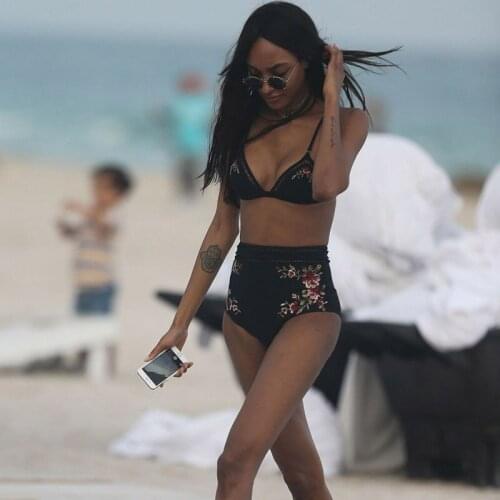 High Waist Printed Bikini Padded Bra Sexy Black Swimsuit Womens Beach Bikini 2019 New FLOWER SWIMSUIT