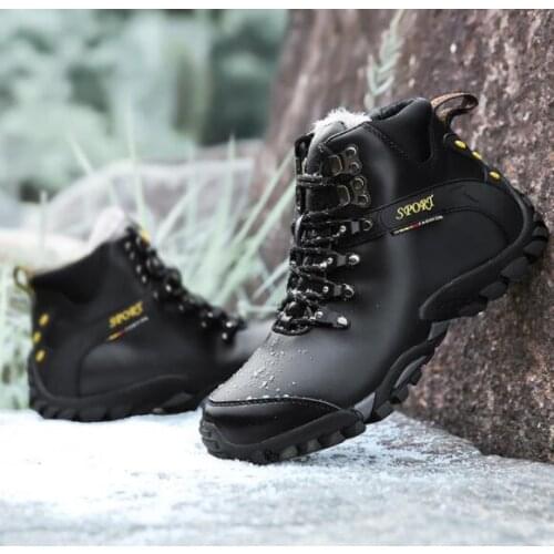 Mens winter snow boots Genuine Leather lace-up Non-slip oxford fashion high-top falt heel Martin boots