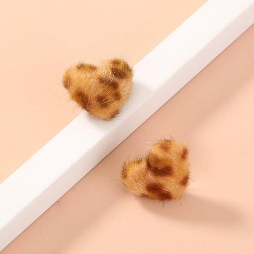 Gold Metal heart Leopard Print Plush Button Shape Stud Earring Women Unique Fashion Jewelry Fancy Earrings for Women Girls