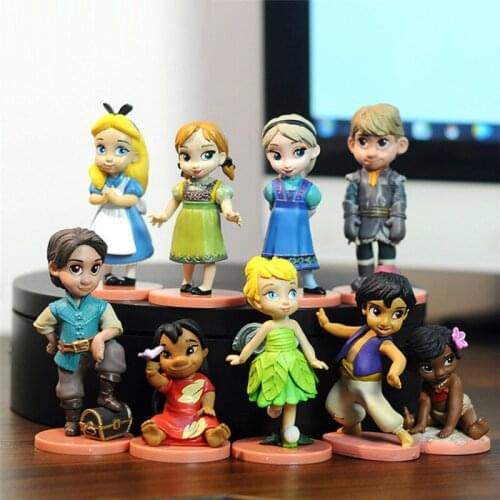 Disney 9pcs/lot High Quality Princess Toys 5-8cm Frozen Elsa Anna Kristoff Moana Fairy Action Figure Dolls Kids Toys For Kids