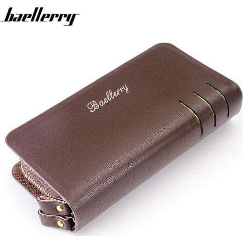 Baellerry Business Style Long Clutch Wallet Man Double Zippers Mens Leather Bag Male Purse Phone Pocket Large Capacity Carteira