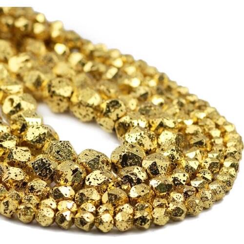 Faceted Round Old Ancient Gold Volcanics rock Natural Stone Spacers Lava Loose Beads For Jewelry Making DIY Bracelet 6/8/10/12MM