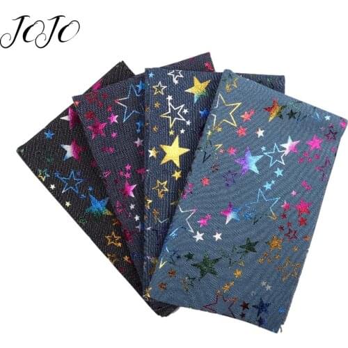JOJO BOWS 40*50cm Denim Fabric Printed Star Comfortable Sheets For Handwork Apparel Sewing Materials DIY Hair Bows Accessories