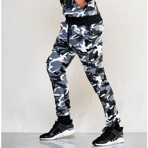 Fashion Mens Sports Fitness Running Casual Trousers Camouflage Print High Waist Pants Slim Leggings