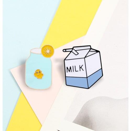 Cute Cartoon Enamel Pin Milk Carton Pet Duck Lcon Lemon Drink Badge Brooch Denim Shirt Bag Lapel Pins Jewelry Gift for Kid Women