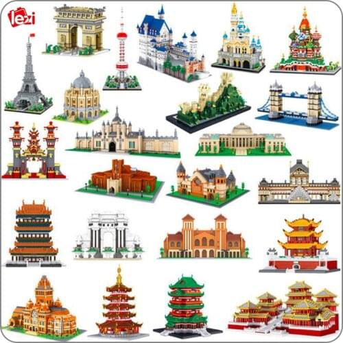 World Architecture Eiffel Tower Bridge Great Wall Louvre Museum Castle Palace DIY Mini Diamond Blocks Building Toy Gift no Box