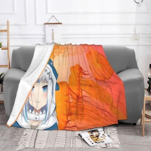 Gawr Gura Hololive Blanket Velvet All Season Gamers Multifunction Super Soft Throw Blankets for Bedding Car Bedspread