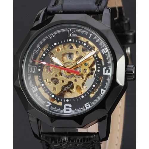 WINNER Men Watches Brand New Hollow Gear Design Military Automatic Mechanical Reloj Fashion Casual Leather Strap Wristwatch