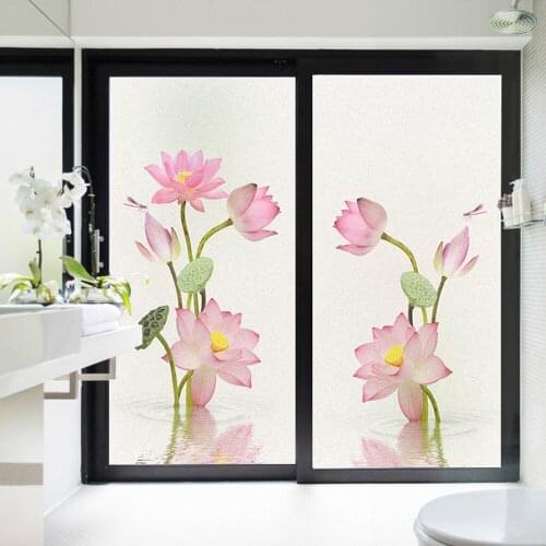 Window Film Privacy Lotus Glass Sticker UV Blocking Heat Control Window Coverings Window Tint for Homedecor