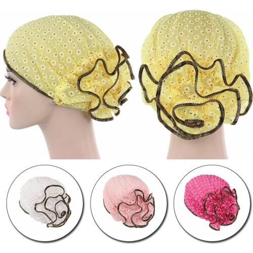New Fashion Women Muslim Stretch Turban Hat Chemo Flower Cap Hair Loss Head Scarf Wrap Hijab Cap Polyester Floral Beanie Cap