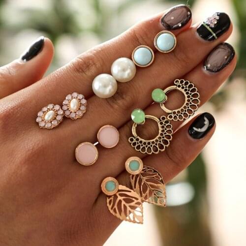 New Cheap Sale 6pairs/Card Various Styles Leaf Pearls Sutd Earrings Packs