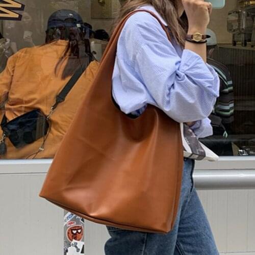 Solid Large Capacity Tote Bag Women Soft Surface Magnetic Buckle PU Shoulder Bag WomenS Korean Fashion Tote Bags Woman 2021