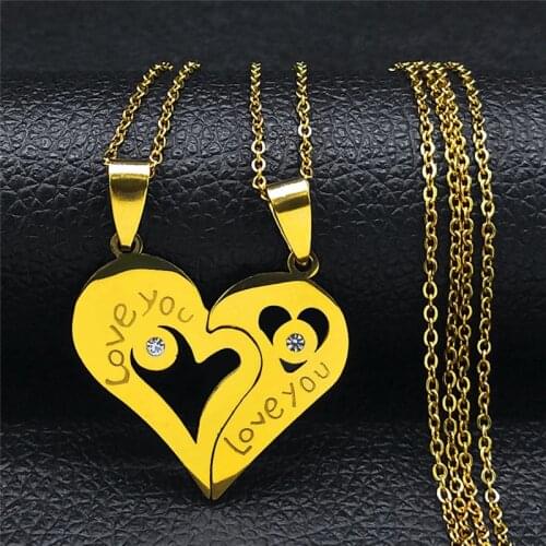 2 PCS Love Couple Heart Stainless Steel Necklace Men Women Jewelry Gold Color Necklace Jewellery Valentines Day Gift N753