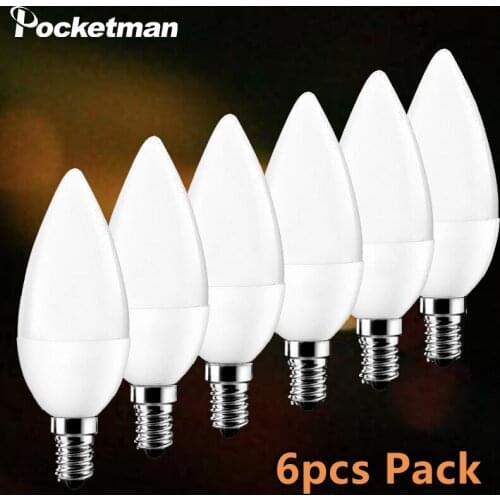 Pocketman 6Pcs Led Light Bulb E14 LED Lamp Indoor Warm Cold White Light 5W LED Candle Bulb Low-Carbon Life Home Decor Chandelier