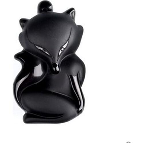 JoursNeige Black Natural Obsidian Stone Pendants Fox Pendant Necklace Lucky Help Marriage for Women Men Couple Fashion Jewelry