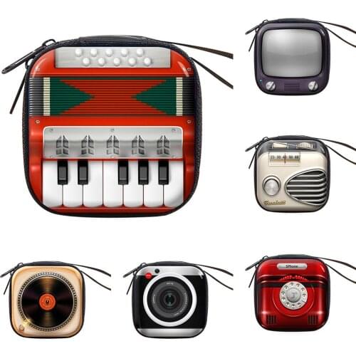Portable Retro Radio Tape Print Metal Coin Purse Key Money Candy Storage Pouch Wallet Home Organizer