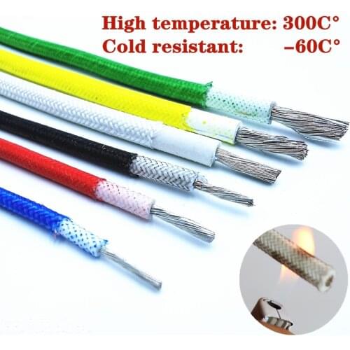 Heat resistant 300°C Glass fiber braided high temperature silicone wire and cable 0.3mm 0.5mm 0.75mm 1.0mm 1.5mm 2.5mm 4mm 6mm