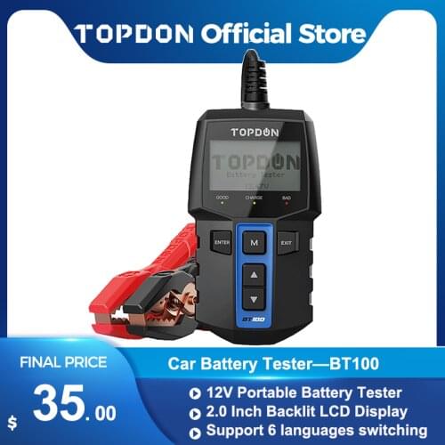 TOPDON BT100 Car Battery Tester Charger Analyzer 12V 2000CCA Voltage Battery Test Car Battery Tester Charging Cricut Load Tools