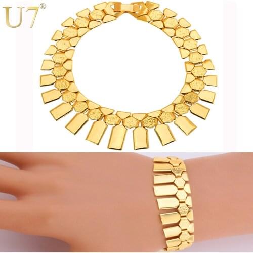 U7 Trendy African Bracelet Women Gold/Silver Color Fashion Jewelry Geometric Shape 19 cm Charm Bracelet H491