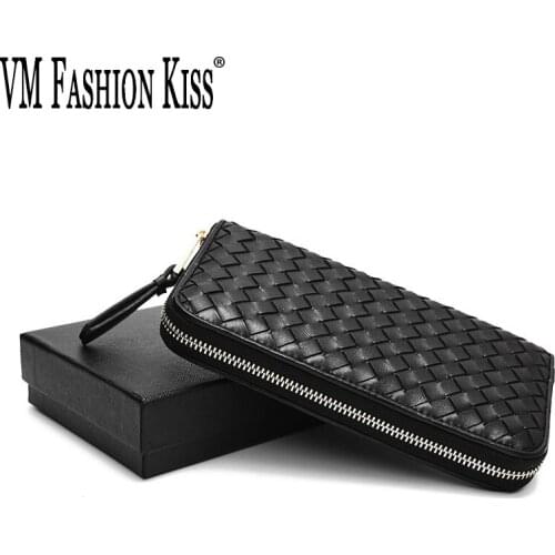 VM FASHION KISS Womens Long Purse 100% Sheepskin Knitting Zipper Clutch Coin Purse Card Wallet Unisex Luxury Wallet For Women