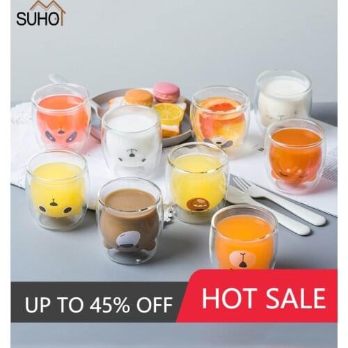 Funny Bear Shaped Double Wall Coffee Glass Tea Mug Breakfast Milk Lemon Juice Cup Drinkware Child Coffee Cups Mug Gift