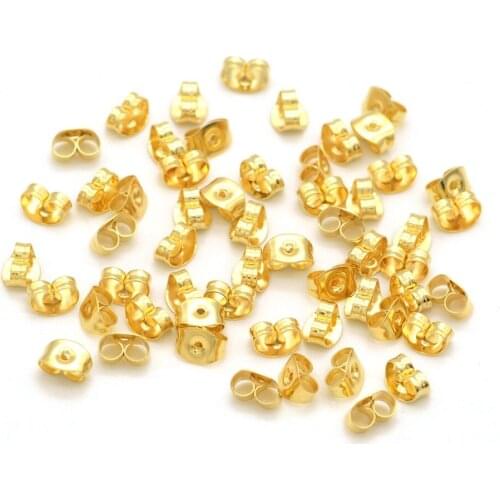 50pcs Golden 304 Stainless Steel Ear Nuts Earring Backs Stopper for DIY Earrings Findings Jewelry Making Accessories 6x4x3mm