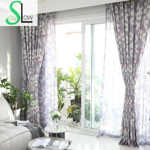 Slow Soul Red Purple Light Green Flower Cluster Curtain Modern Chinese cotton Curtains Floral Tulle For Living Room Bedroom