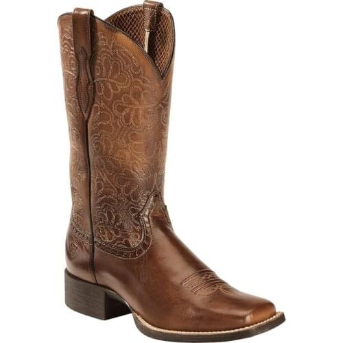 Women Rich Brown Round Up Remuda Cowgirl Boots Square Toe