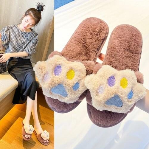 Hairy Slippers Female Autumn and Winter 2021 Korean Cute Fashion Net Red Warm Home Half-drag Cotton Slippers