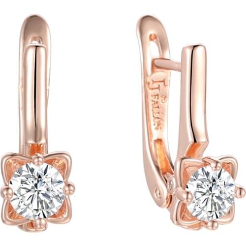 FJ Women Fancy Pattern 585 Rose Gold Color Cubic Zircon Drop Earrings