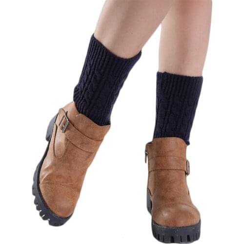 Women Girls Winter Cable Knitted Leg Warmers Socks Solid Color Twist Braided Crochet Pattern Short Boot Cuffs Cover Stretch