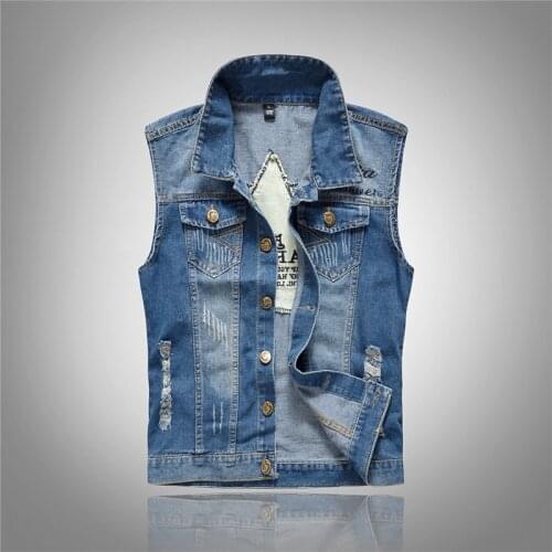 2019 high-grade Brand Vest Male Sleeveless cotton soft comfortable Jackets Hole Jeans Waistcoat 80s Vintage Mens Denim 6XL