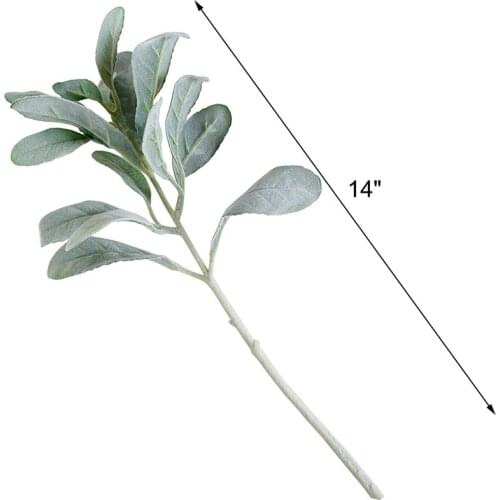 10 Pcs Artificial Flocked Lambs Ear Leaves Dusty Miller Stems Flocked Oak Leaves Lambs Ear Leaf for Home Wedding DIY