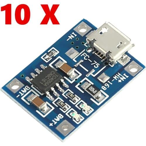 10pcs/lot TP4056 5V TENSTAR ROBOT 1A Micro USB 18650 Lithium Battery Charging Board Charger Module+Protection Dual Functions
