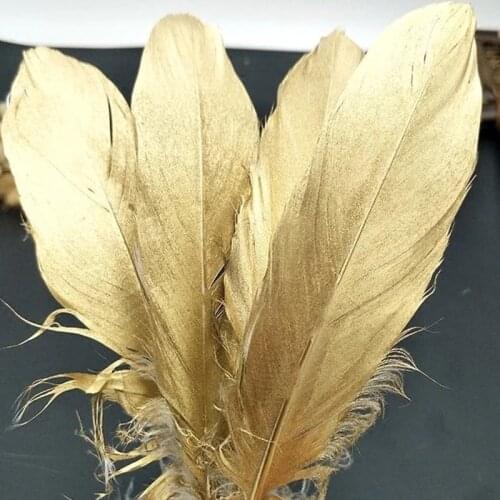 10Pcs Golden Feathers for Crafts Jewelry Making Accessories Gold Goose Turkey Plumes Wedding Home Decoration High Quality