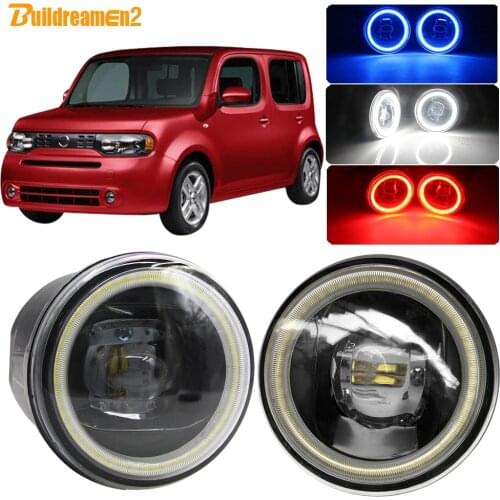 Buildreamen2 Car H11 LED Fog Light Lens Angel Eye Daytime Running Light DRL 4000LM 12V For Nissan Cube Z12 Hatchback 2010-2014
