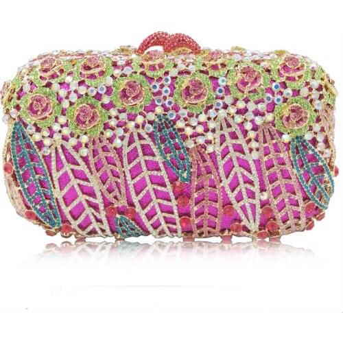 Flower Clutch purse Women Crystal diamond Evening Bags Wedding Party Dinner crossbody bags Minaudiere Handbags Bridal Floral Bag