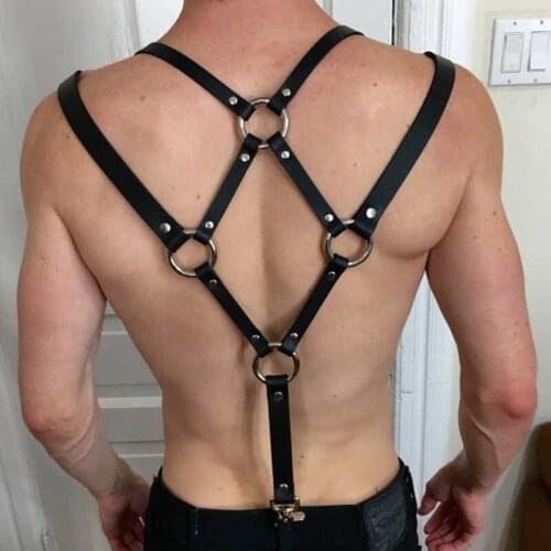 Fetish Men Leather Sexual Harness Belts Adjustable BDSM Gay Body Bondage Clothing Chest Shoulder Harness Strap Lingerie for Sex