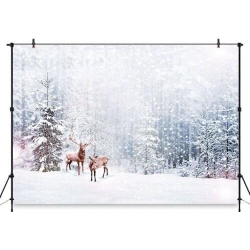 Winter Forest Photography Backdrop Snowflake Deer Christmas Decor Photo Background for Studio Baby Family Photographic